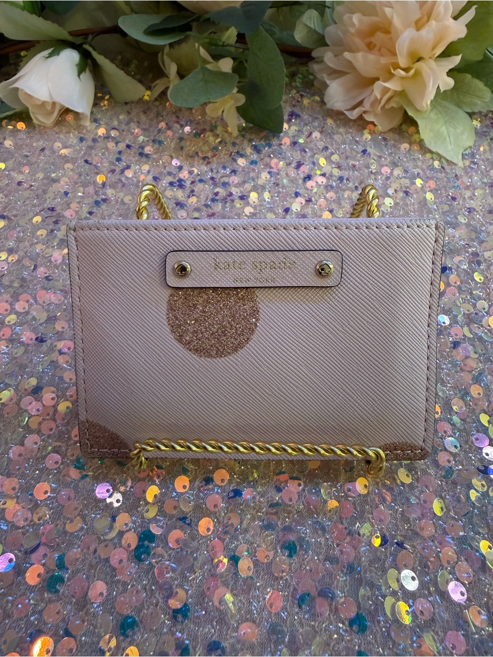 Kate Spade Cardholder in Pink with Glitter Dot Pattern - Picture 2 of 5